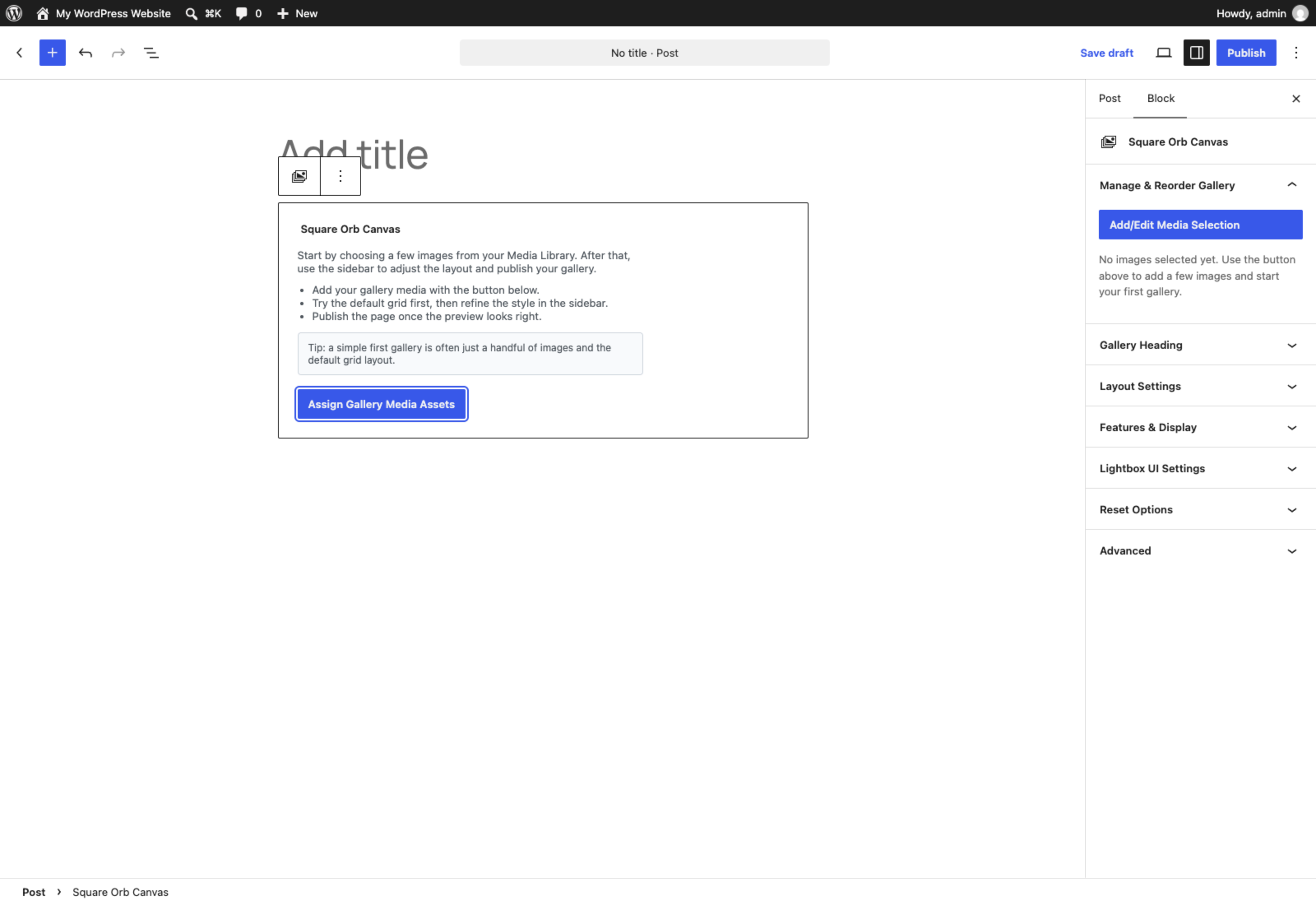 Square Orb Canvas Block in WordPress Block Editor